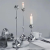 Silver Teardrop Metal Candlestick Holders – Set of 3
