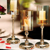 Golden Glass Pillar Candle Holder | Wedding & Event Table Decor