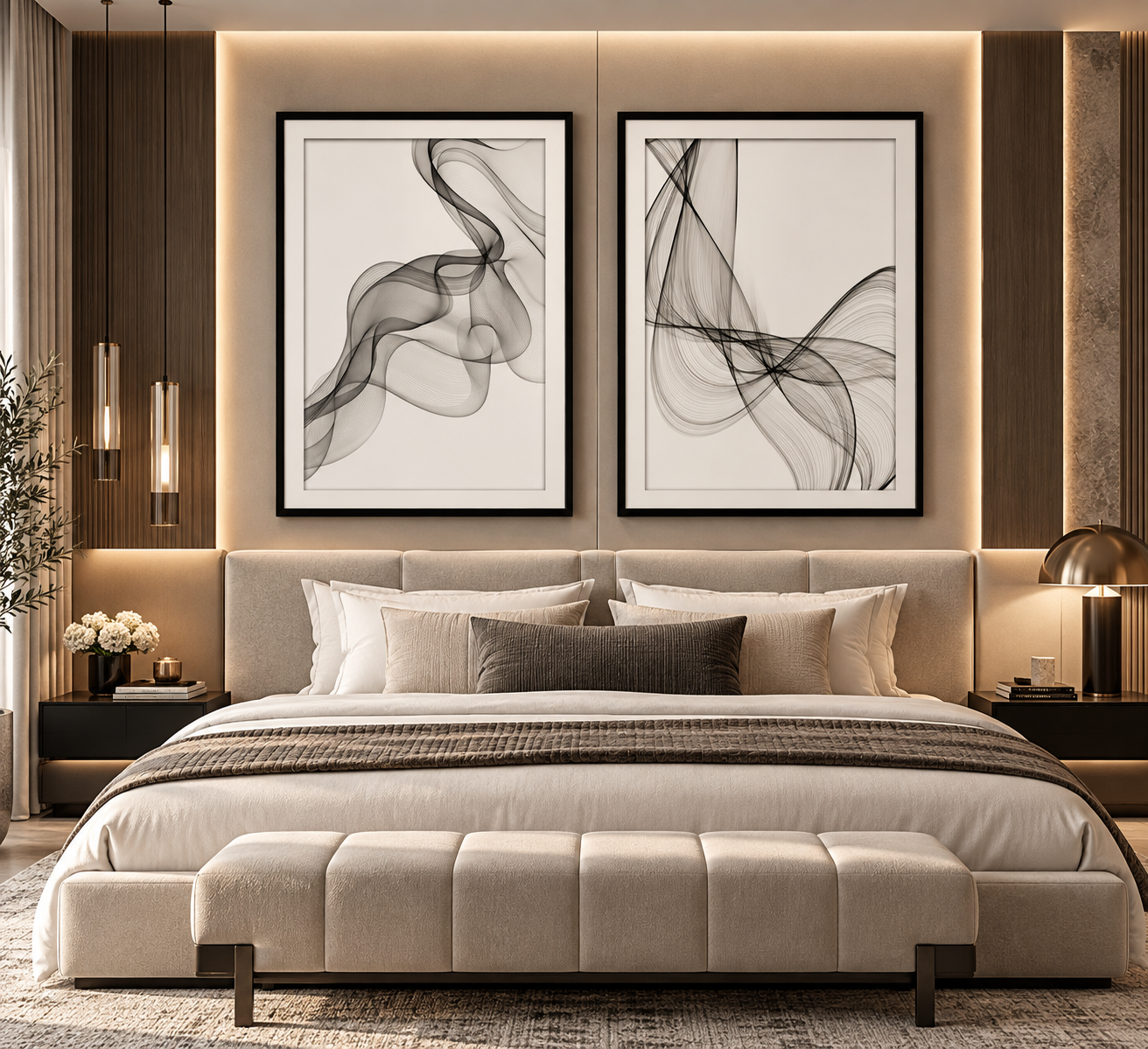 Minimalist Black & White Wavy Lines Canvas Print