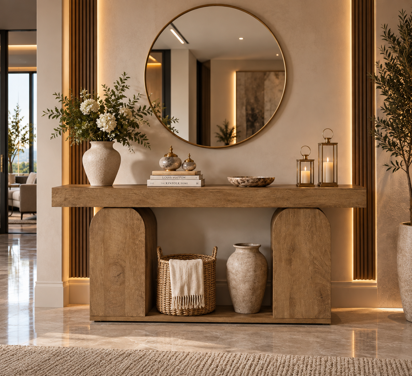 Farmhouse U-Shaped Wood Console Table