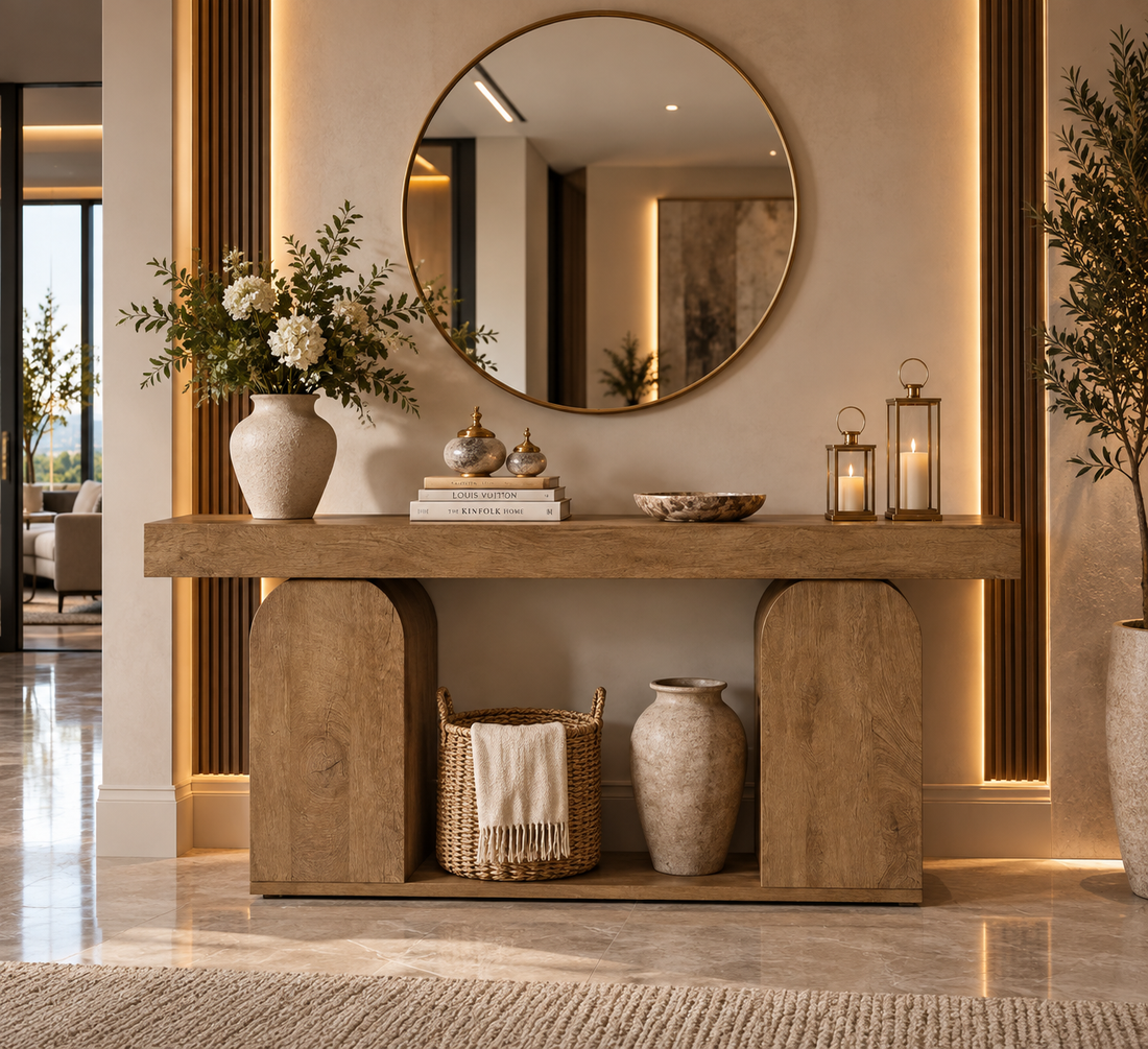 Farmhouse U-Shaped Wood Console Table