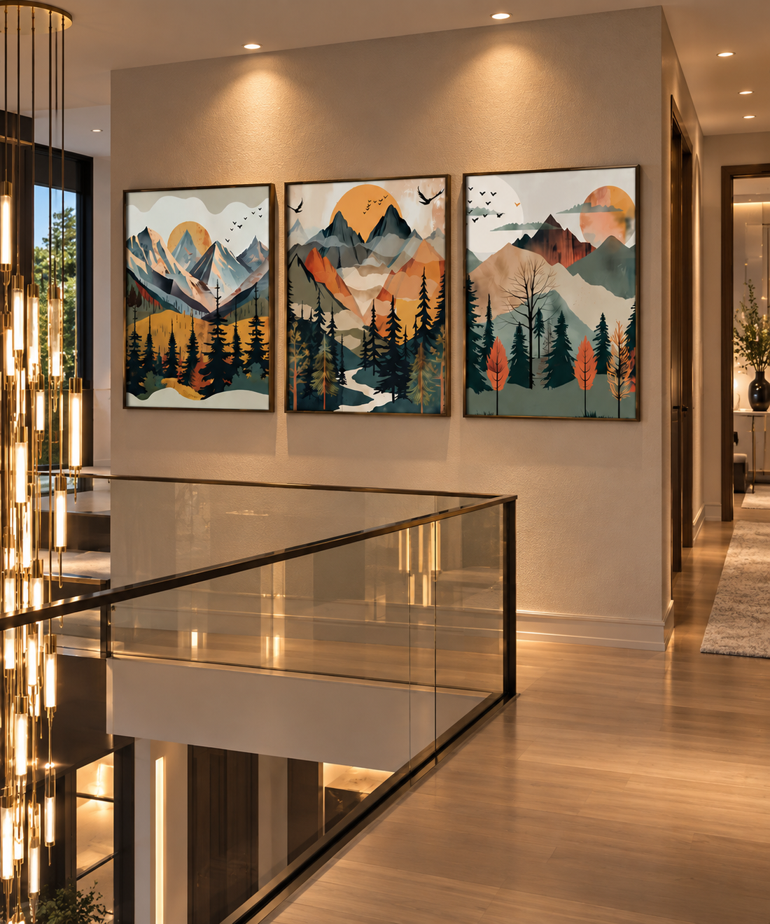 Abstract Mountain Landscape 3-Piece Framed Canvas Wall Art Set