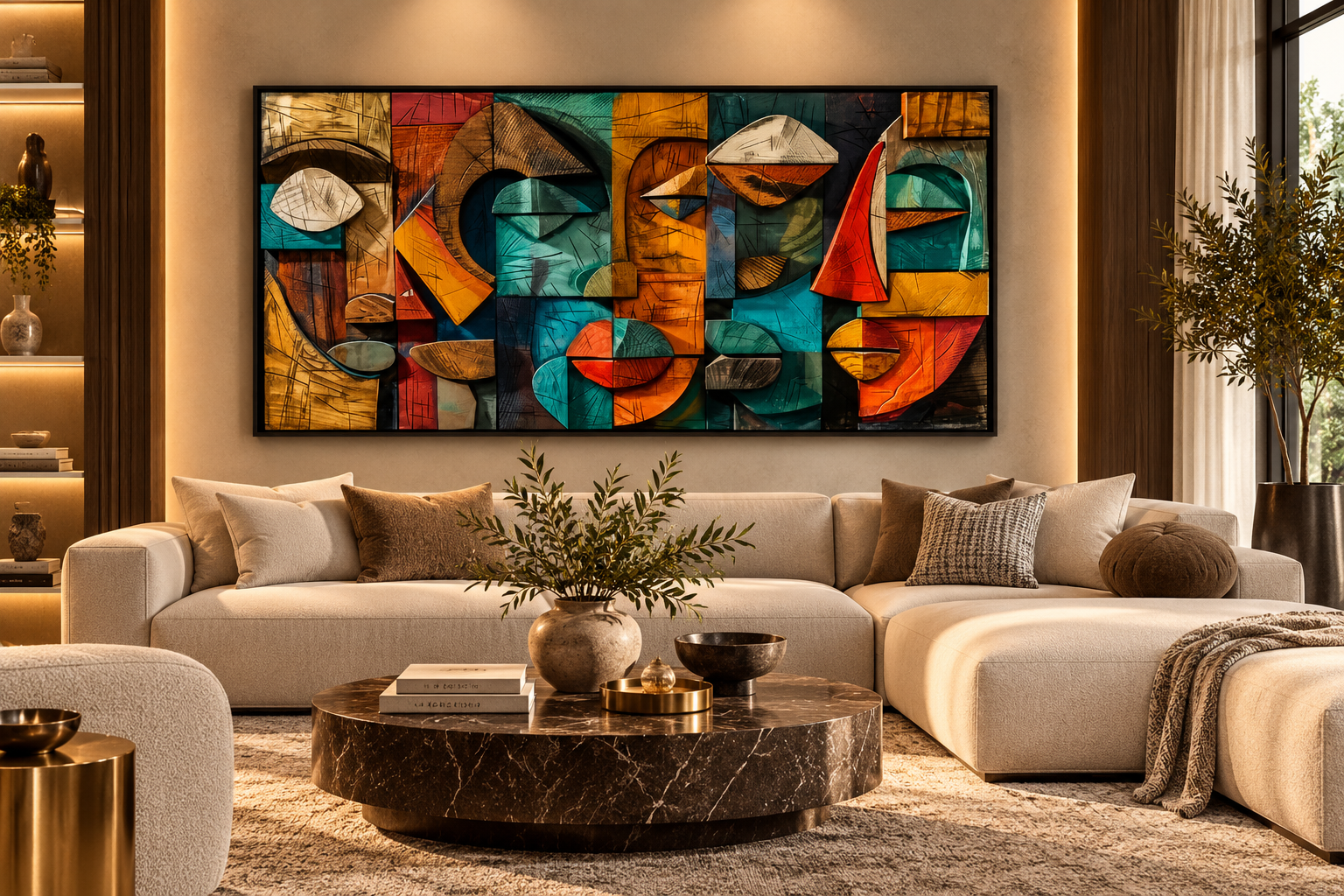 Abstract Geometric Wood-Effect Canvas Print