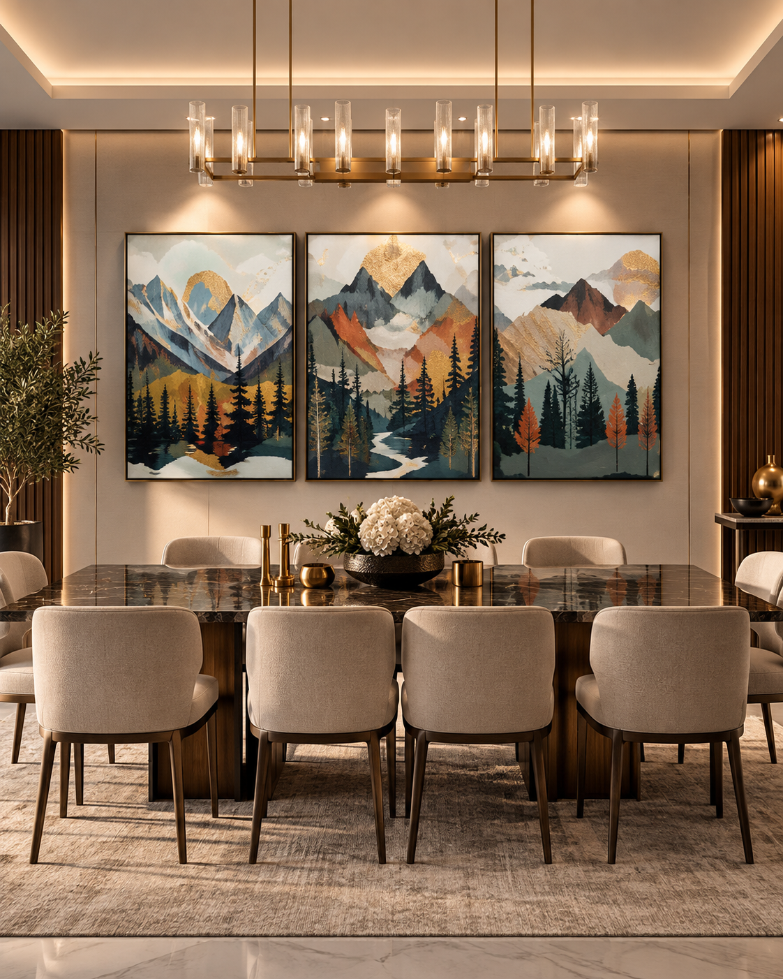 Abstract Mountain Landscape 3-Piece Framed Canvas Wall Art Set