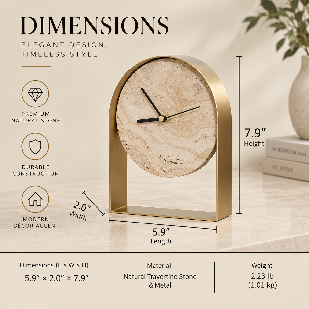 Modern Obsidian Tabletop Clock