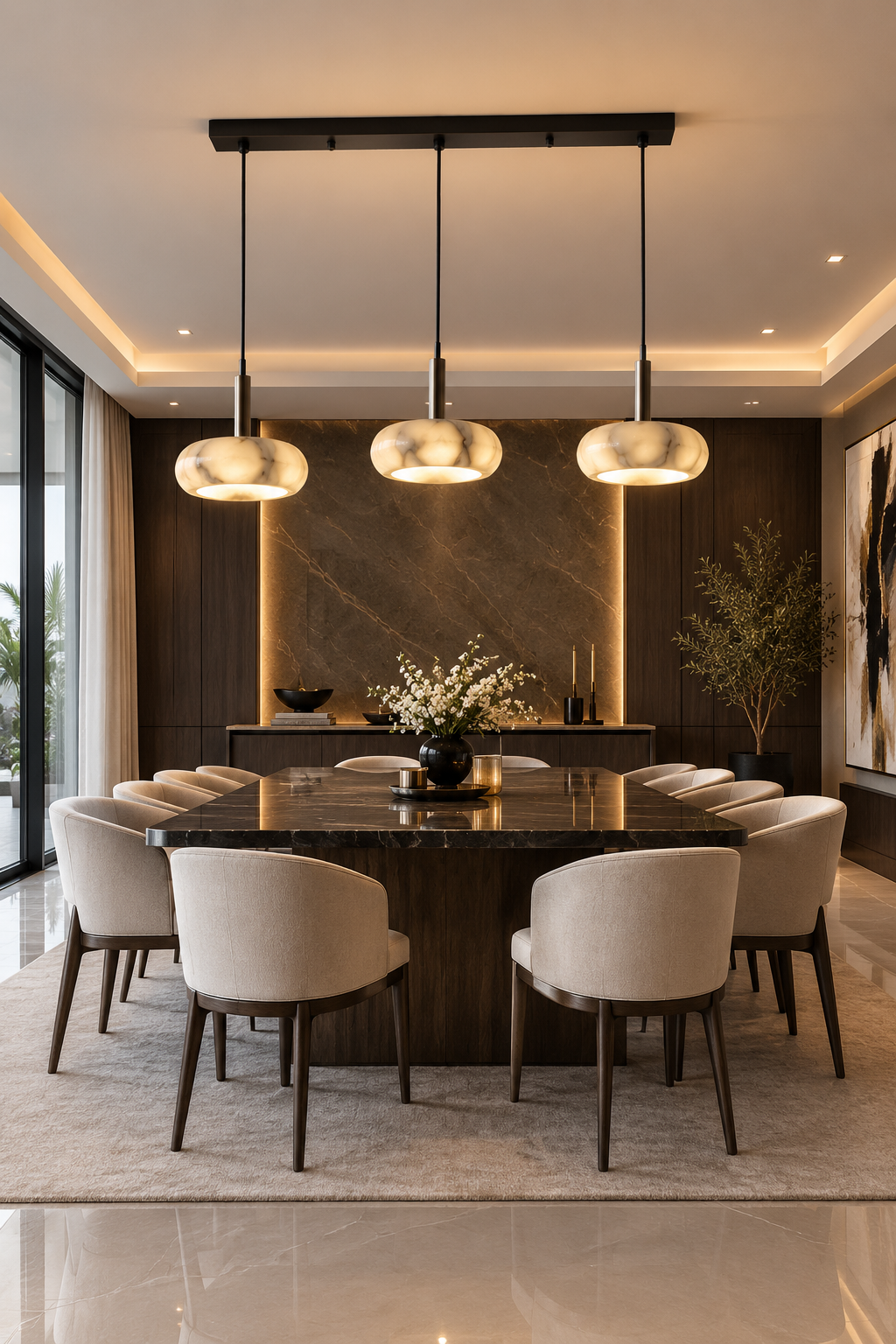 Luxury Black Stone-Style Pendant Light