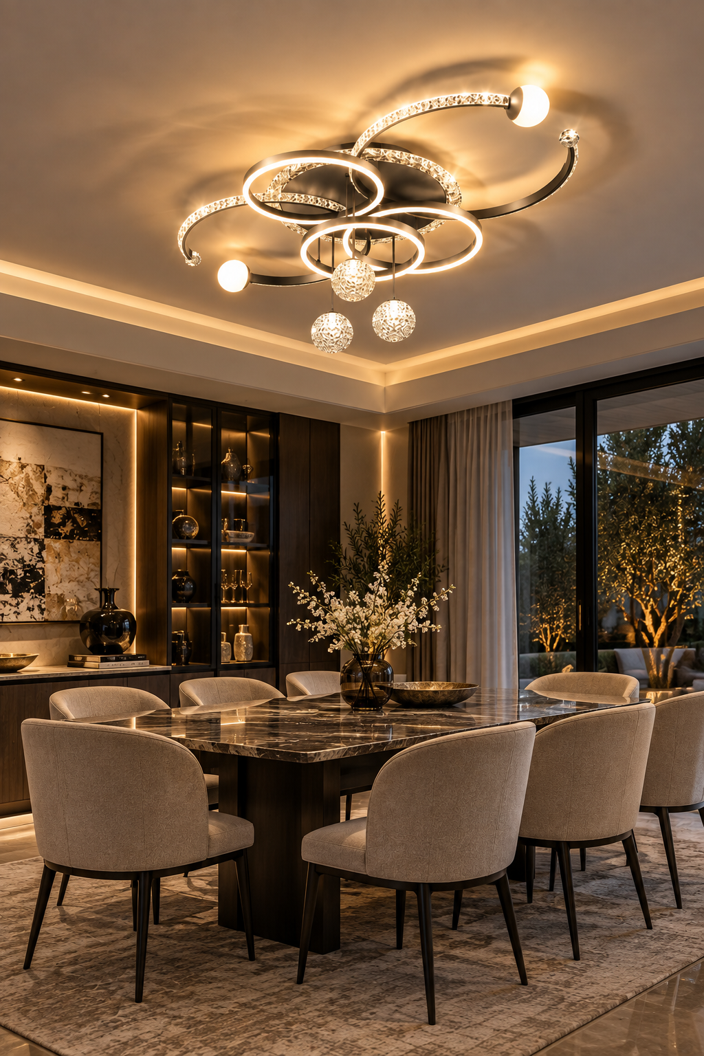 Matte Black Glossy LED Pendant Light for Kitchen & Dining