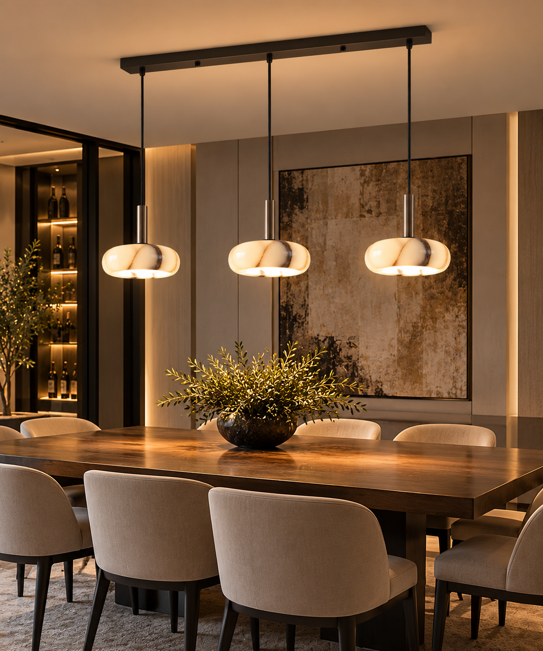 Luxury Black Stone-Style Pendant Light