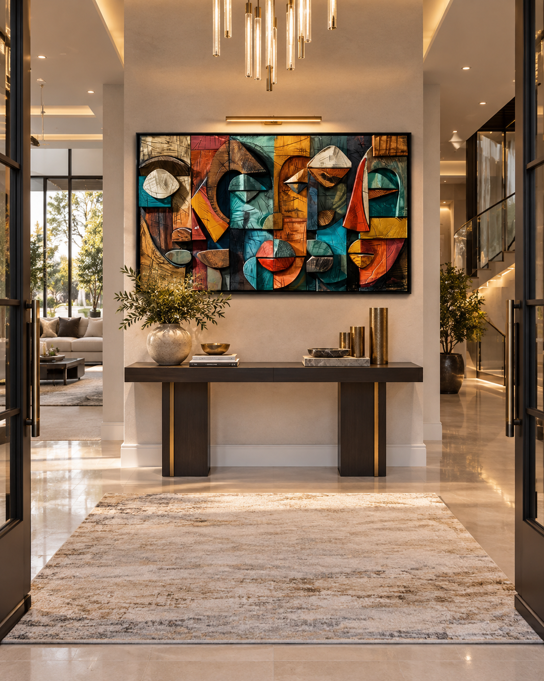 Abstract Geometric Wood-Effect Canvas Print