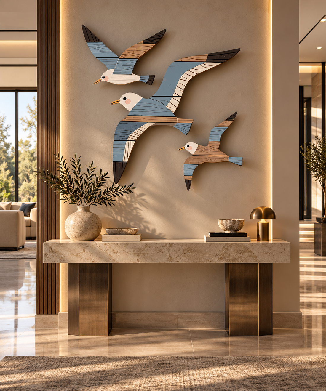 Rustic Seagull Wood Wall Art – Set of 3