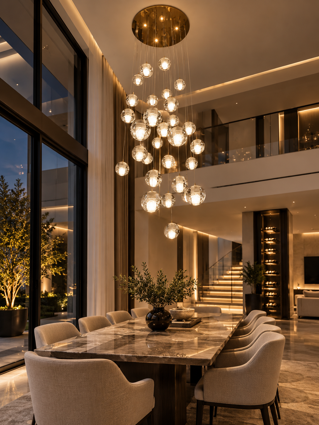 Crystal Ball Spiral Chandelier – LED Staircase & Living Room Ceiling Light