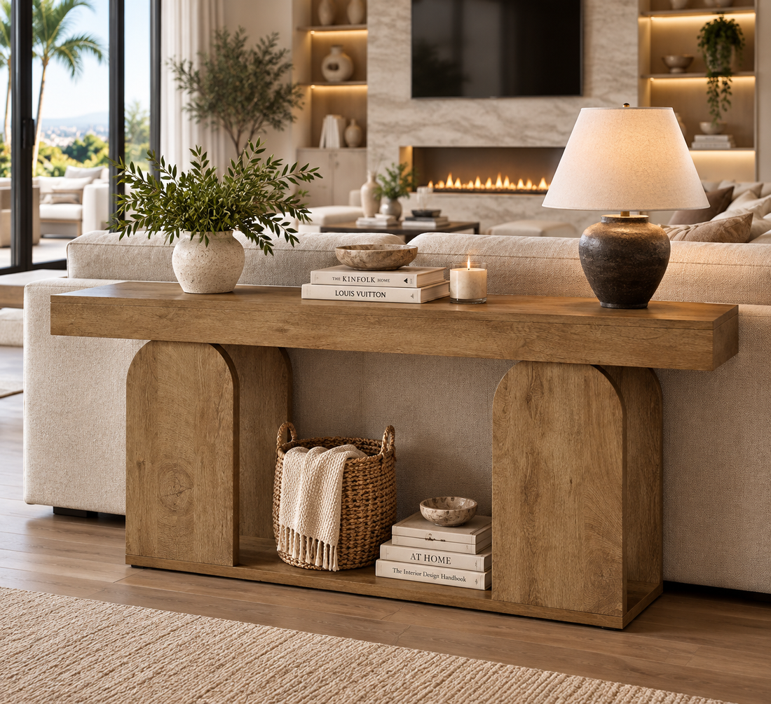 Farmhouse U-Shaped Wood Console Table