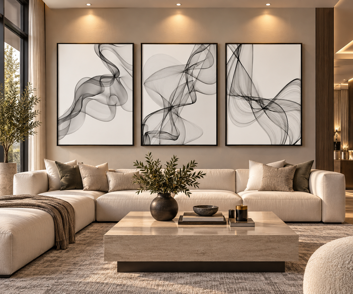 Minimalist Black & White Wavy Lines Canvas Print