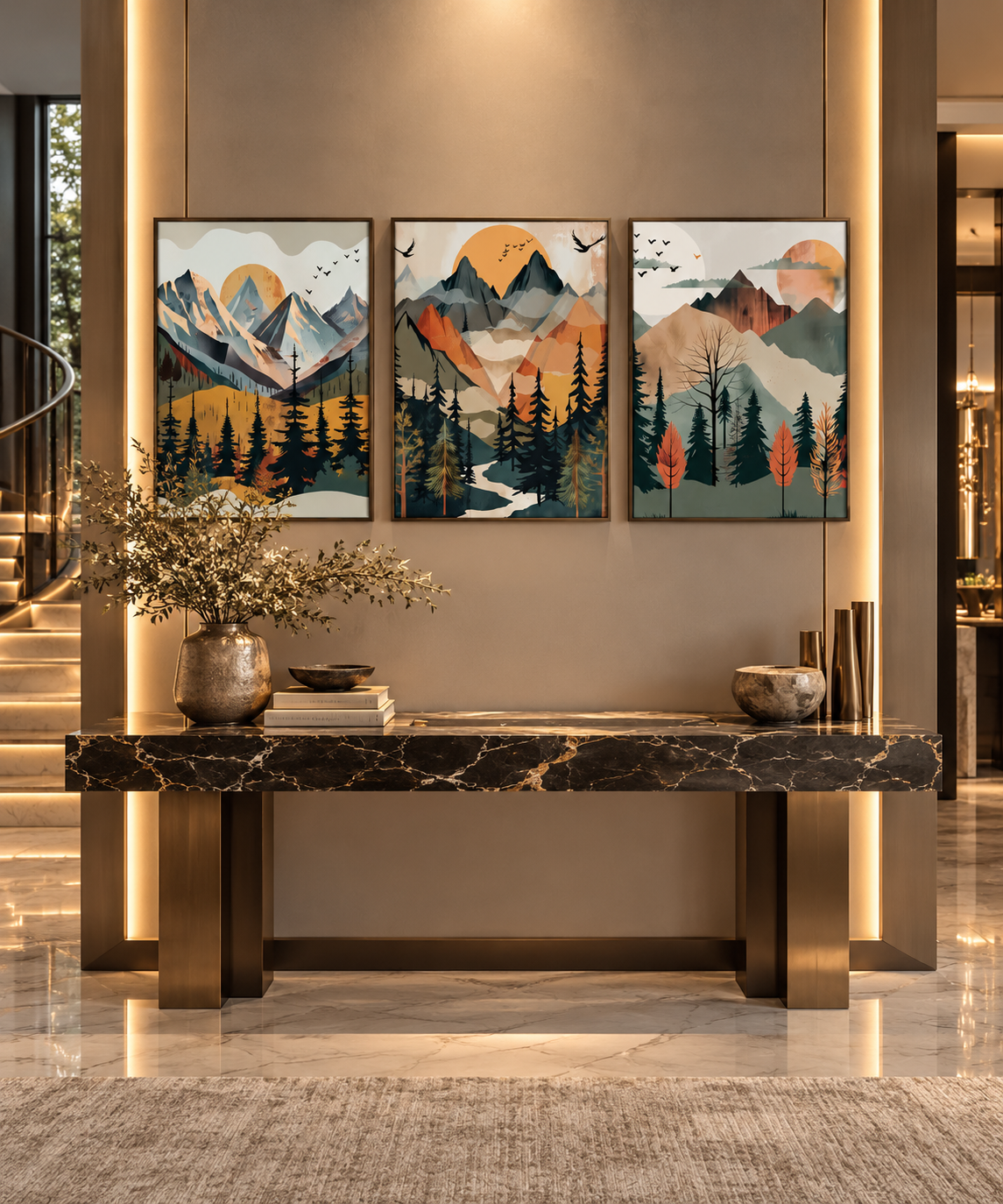 Abstract Mountain Landscape 3-Piece Framed Canvas Wall Art Set
