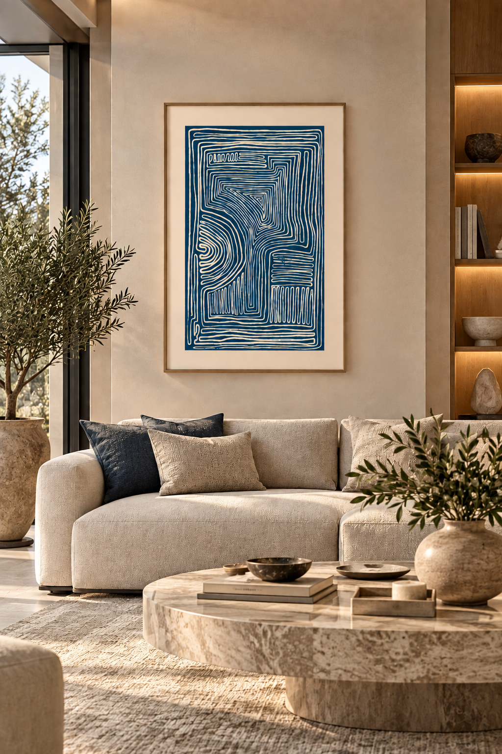 Blue Abstract Line Art Canvas Print