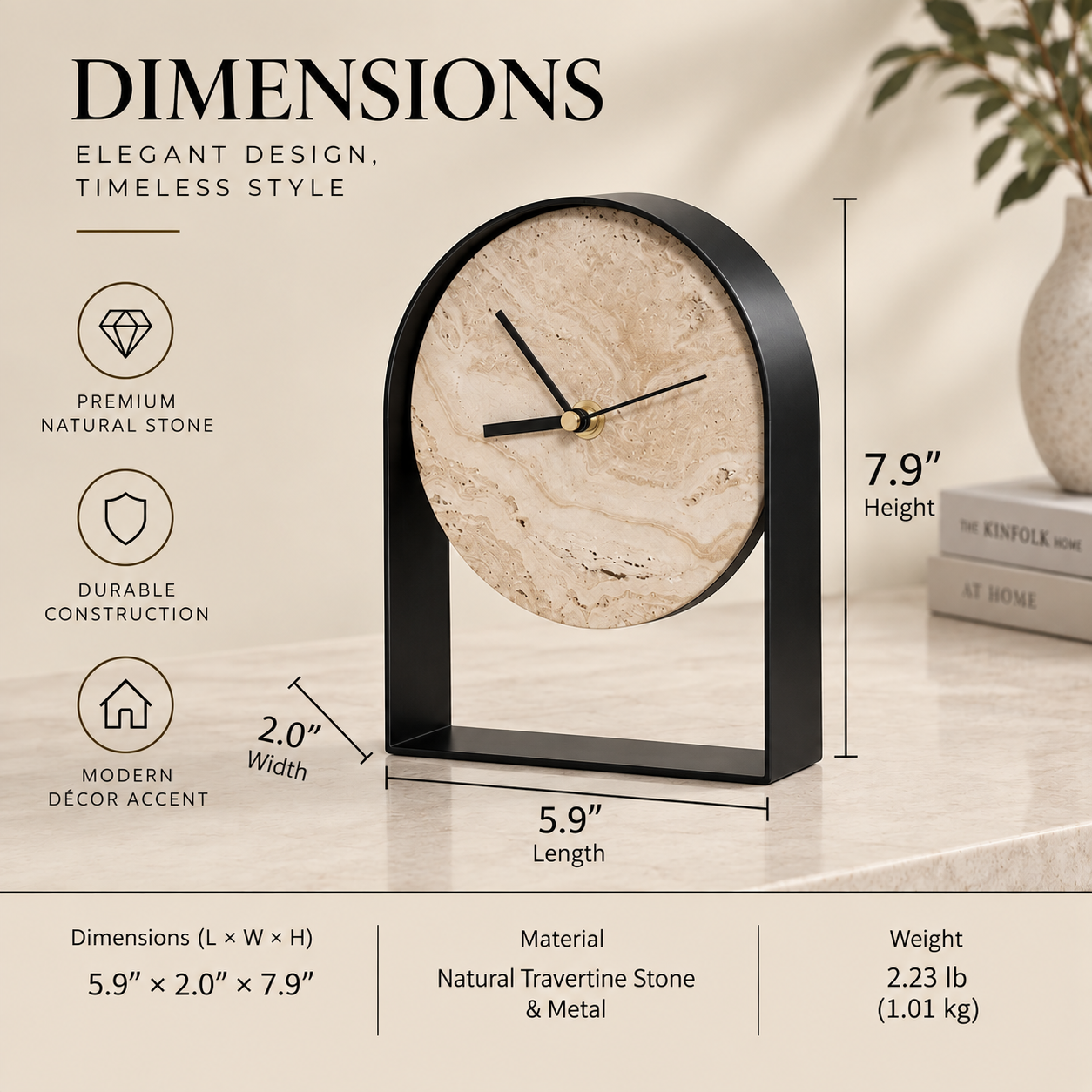 Modern Obsidian Tabletop Clock