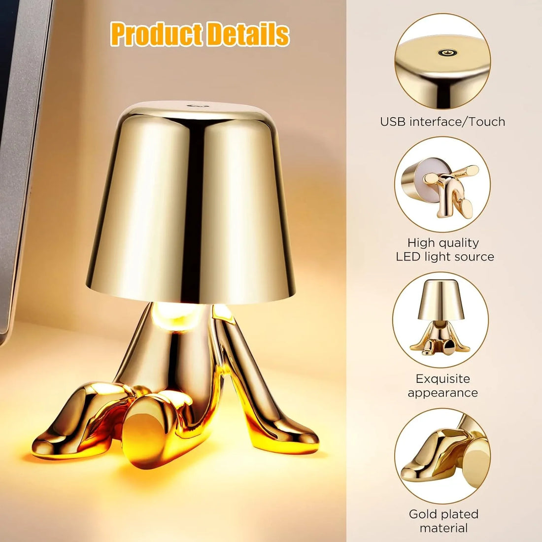 Golden Figurine Touch-Control LED Night Light