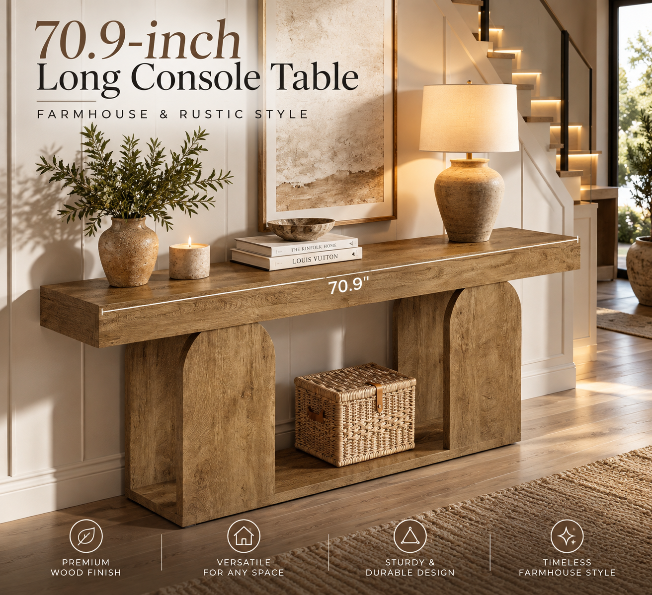 Farmhouse U-Shaped Wood Console Table