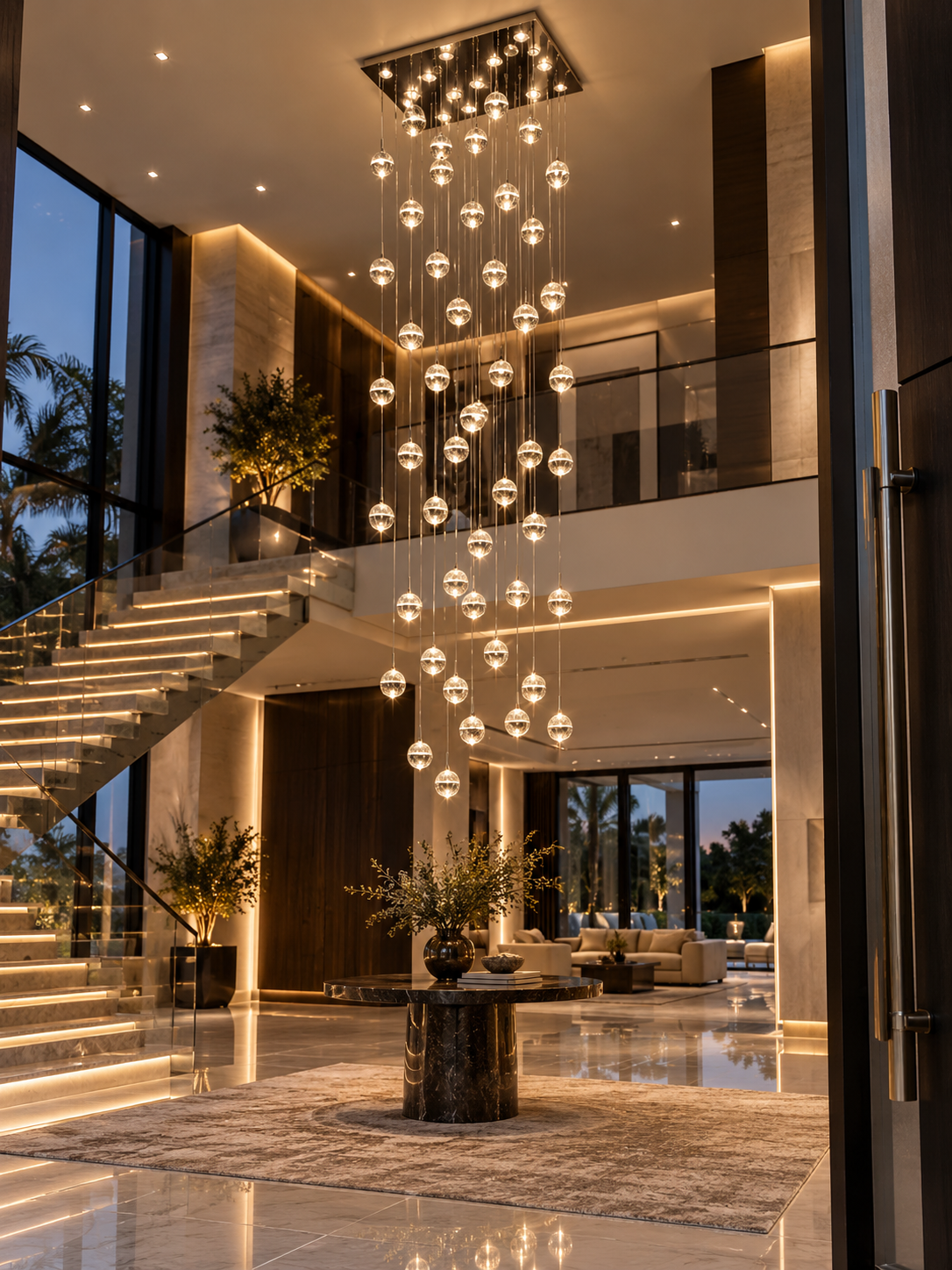 Crystal Ball Spiral Chandelier – LED Staircase & Living Room Ceiling Light