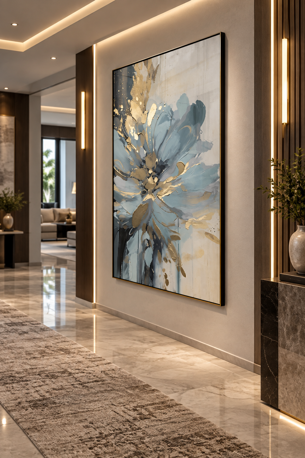 Abstract Blue Floral Canvas Print