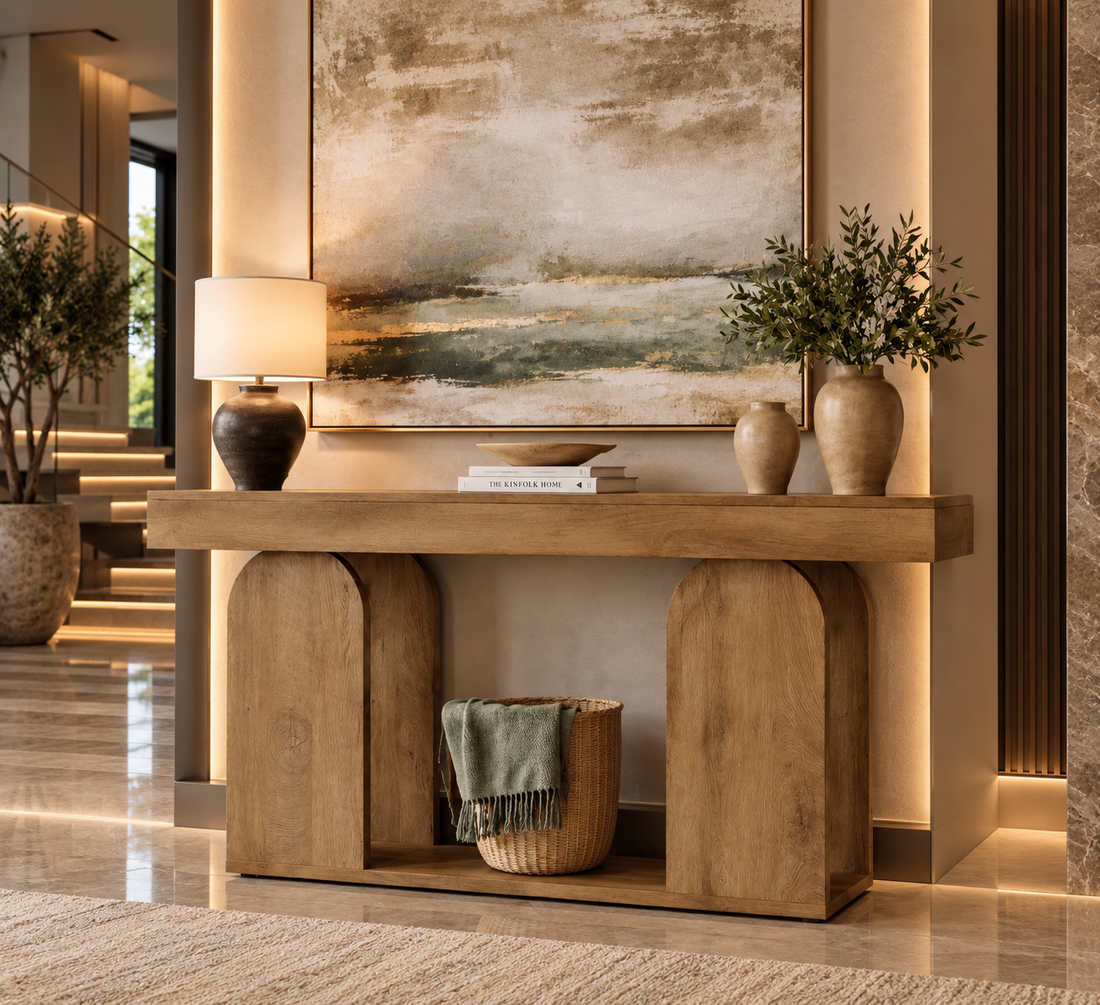 Farmhouse U-Shaped Wood Console Table