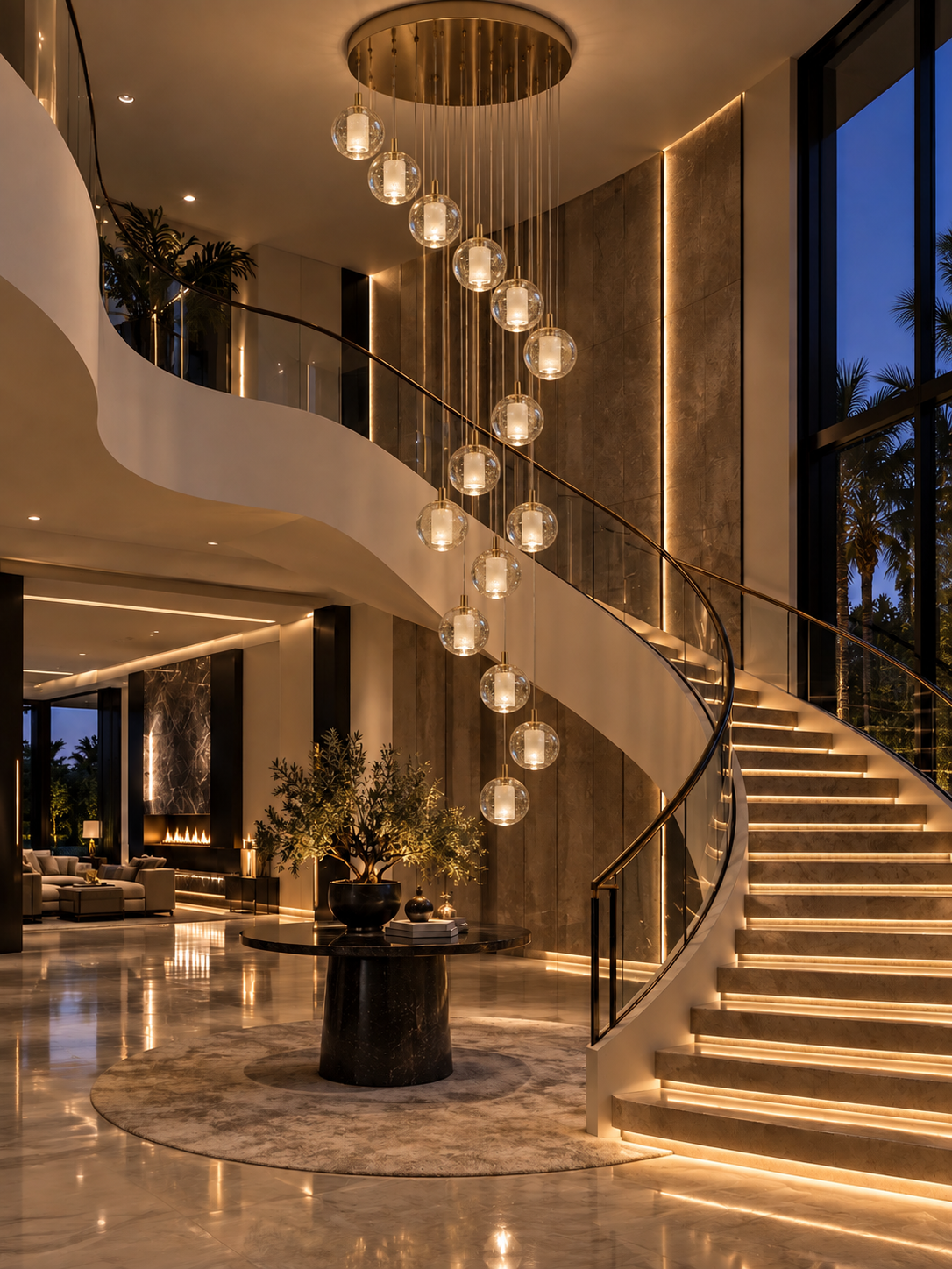 Crystal Ball Spiral Chandelier – LED Staircase & Living Room Ceiling Light