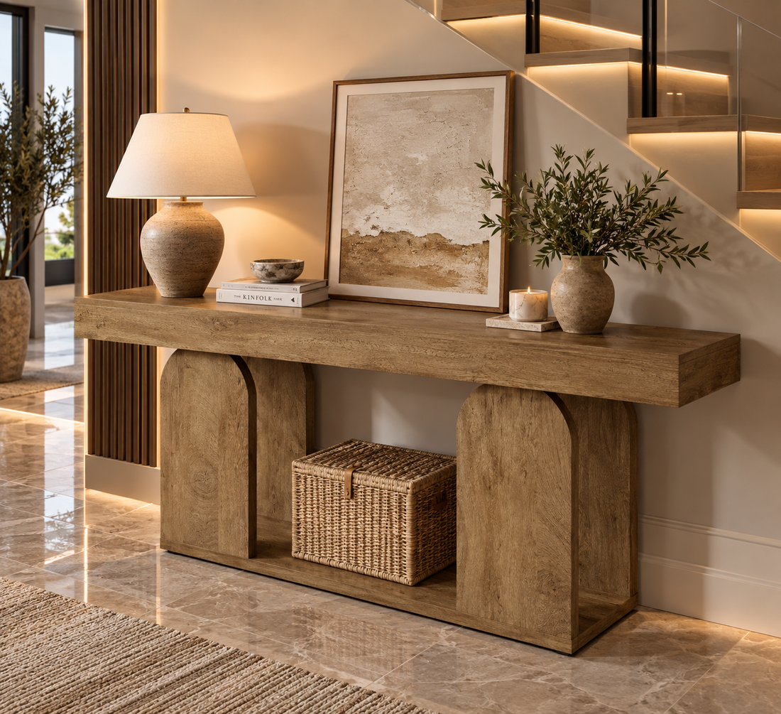 Farmhouse U-Shaped Wood Console Table