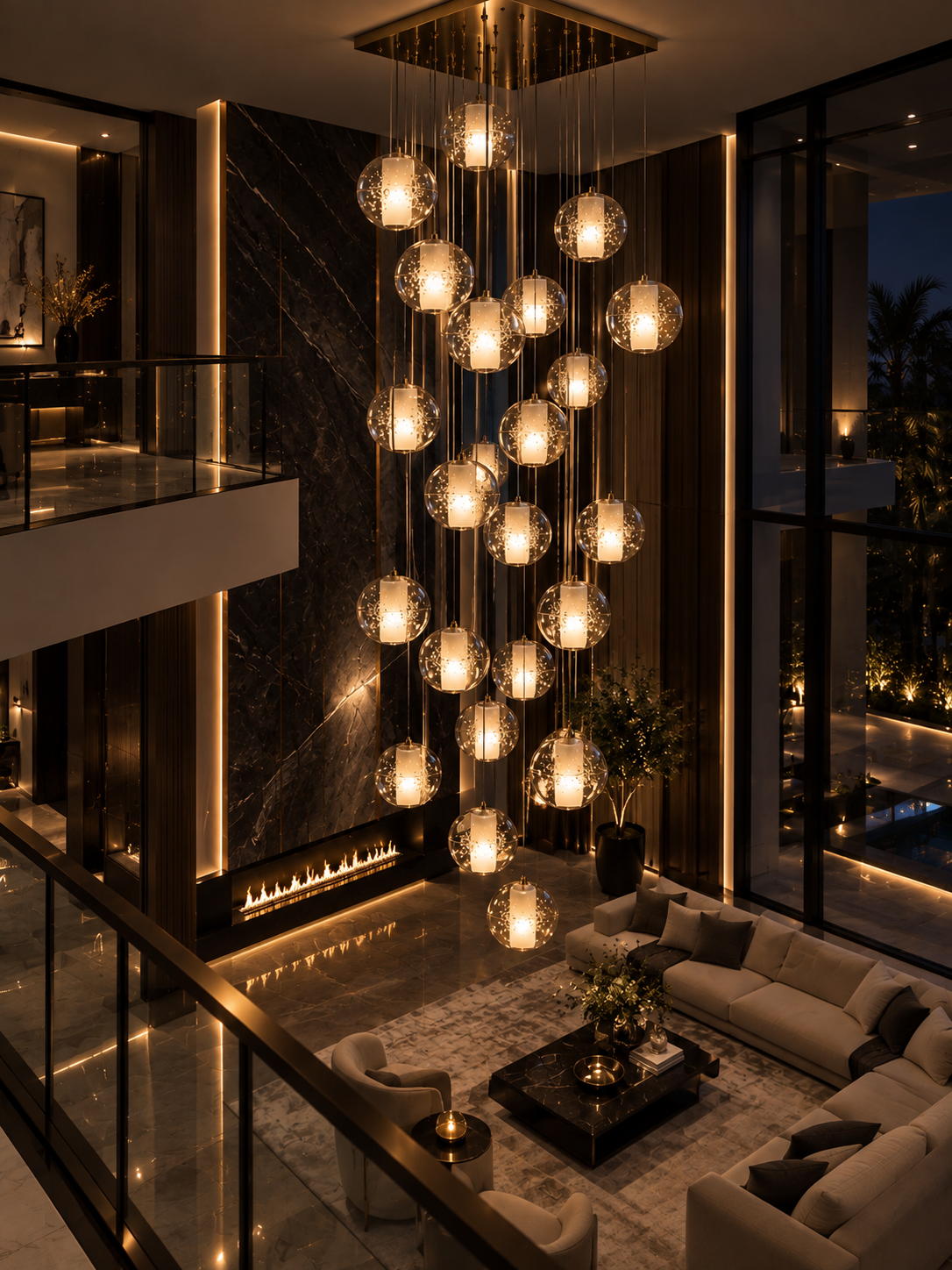 Crystal Ball Spiral Chandelier – LED Staircase & Living Room Ceiling Light