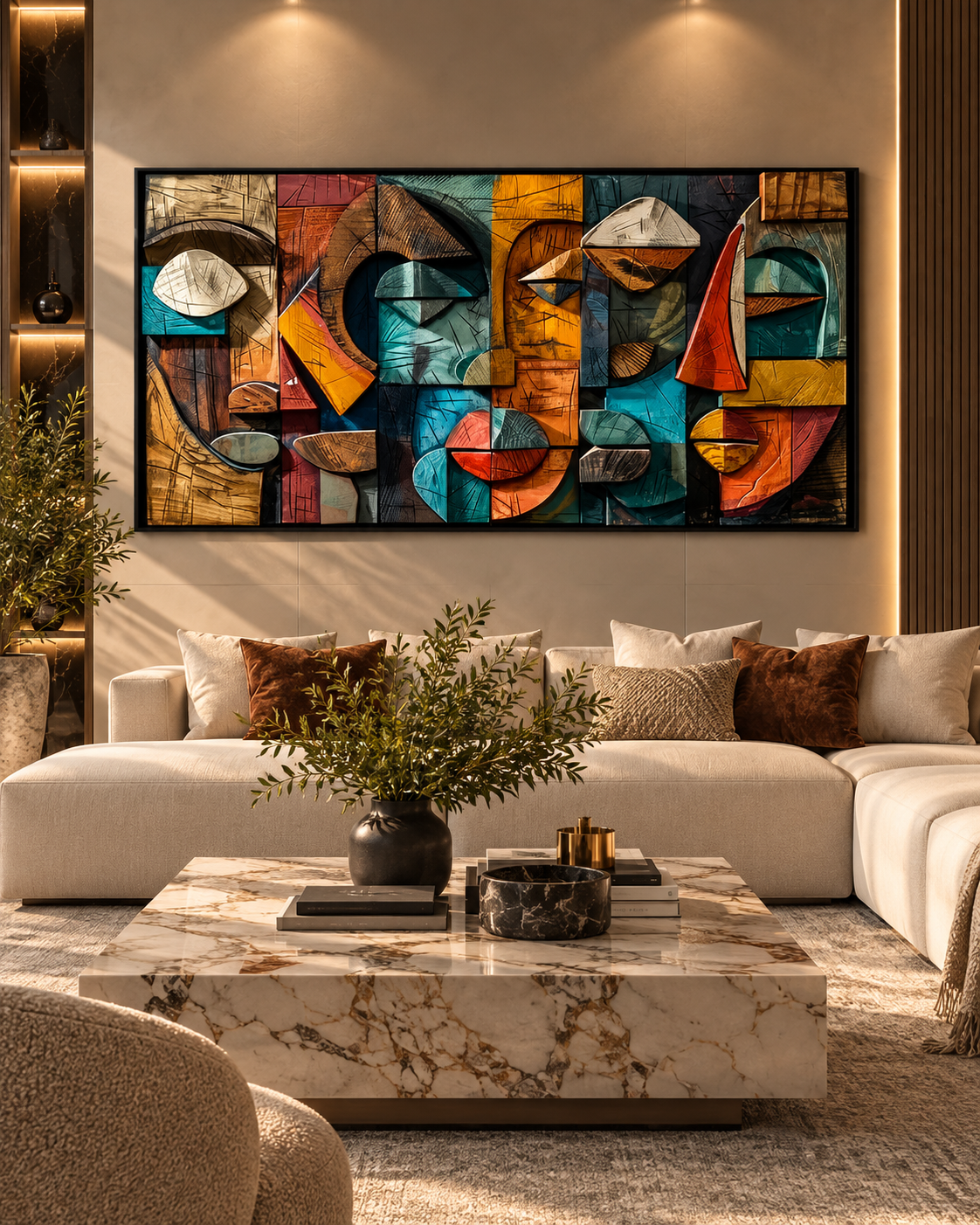Abstract Geometric Wood-Effect Canvas Print
