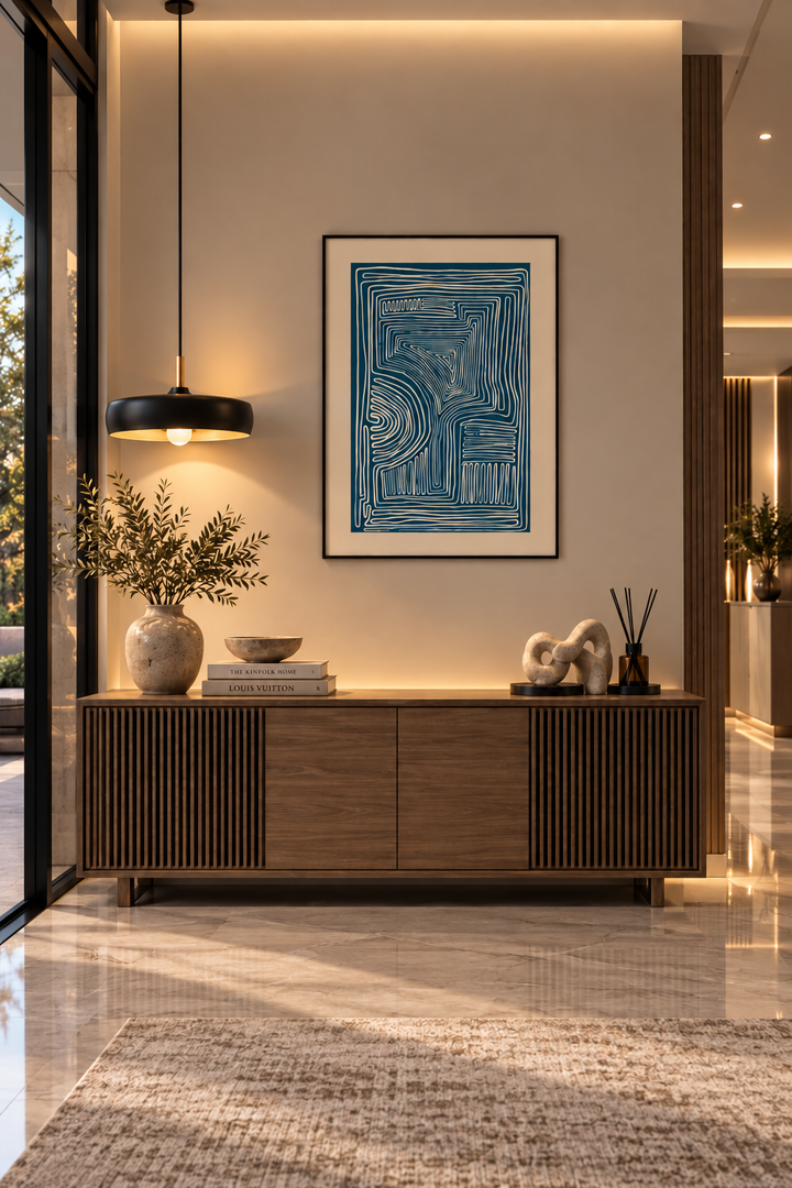 Blue Abstract Line Art Canvas Print