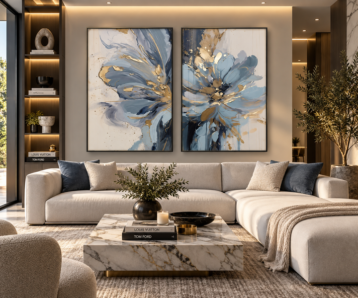 Abstract Blue Floral Canvas Print
