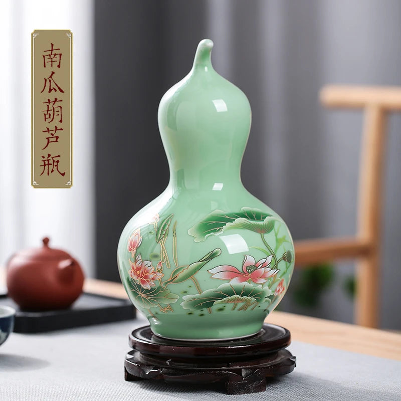 Celadon Glaze Lotus Porcelain Vase