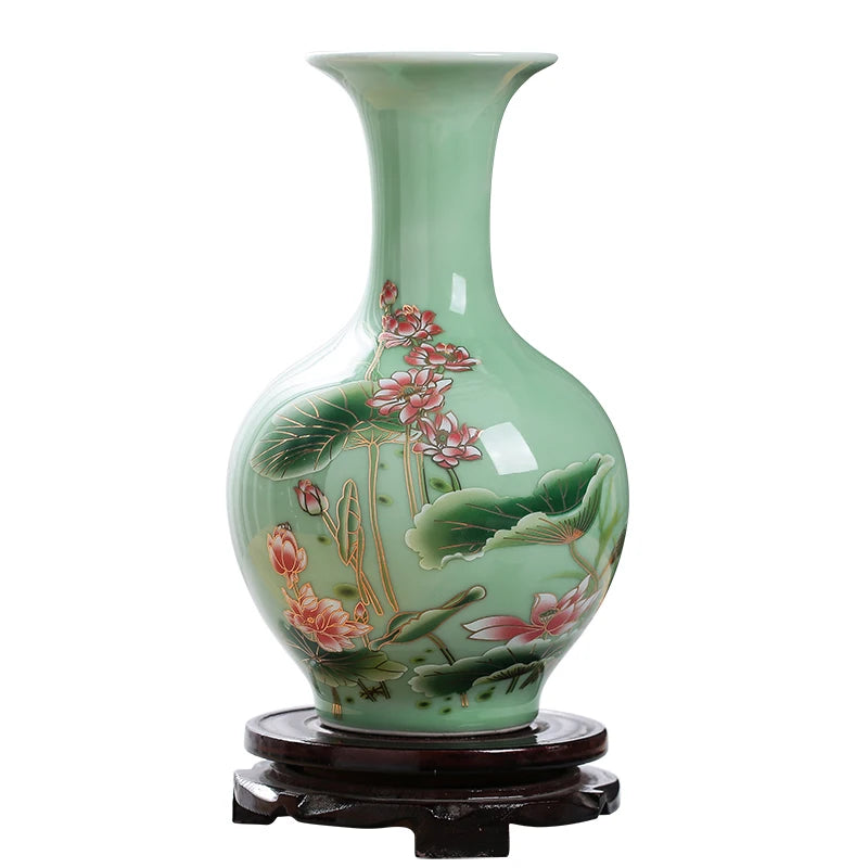 Celadon Glaze Lotus Porcelain Vase