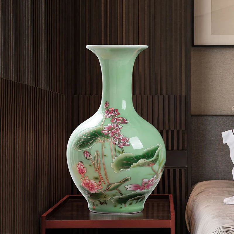 Celadon Glaze Lotus Porcelain Vase
