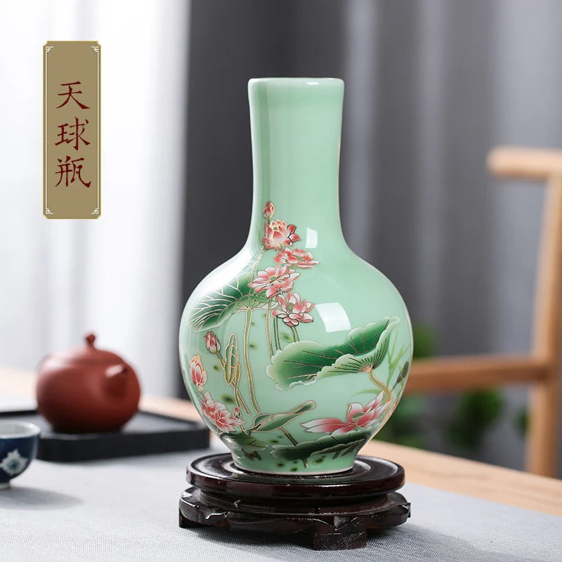 Celadon Glaze Lotus Porcelain Vase