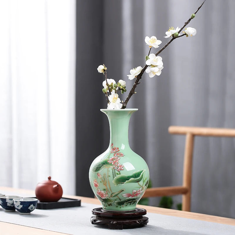 Celadon Glaze Lotus Porcelain Vase