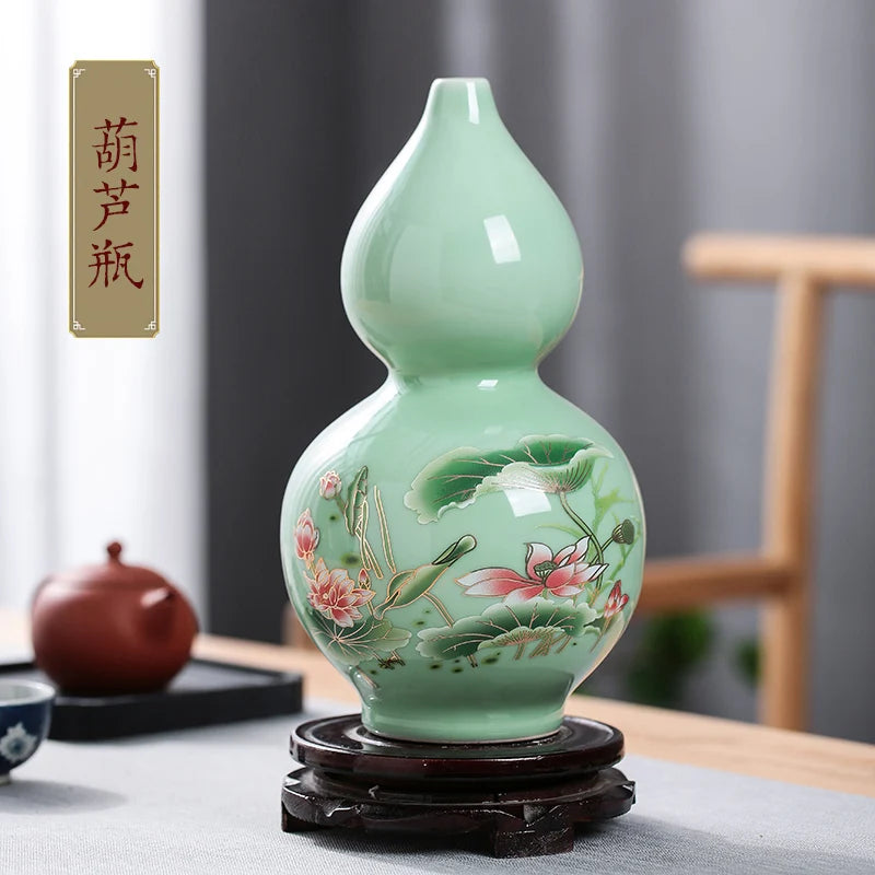 Celadon Glaze Lotus Porcelain Vase
