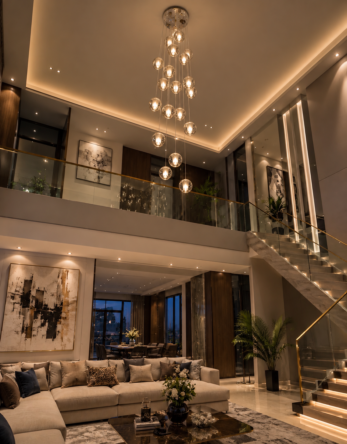 Crystal Ball Spiral Chandelier – LED Staircase & Living Room Ceiling Light