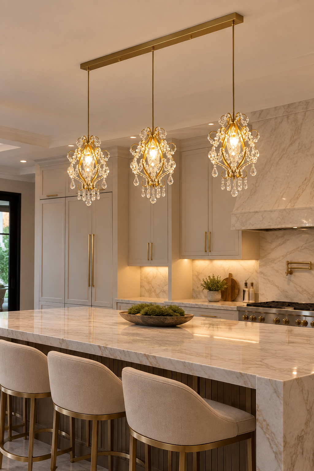 French Retro Crystal LED Pendant Light – Gold & Black, 1/3 Heads