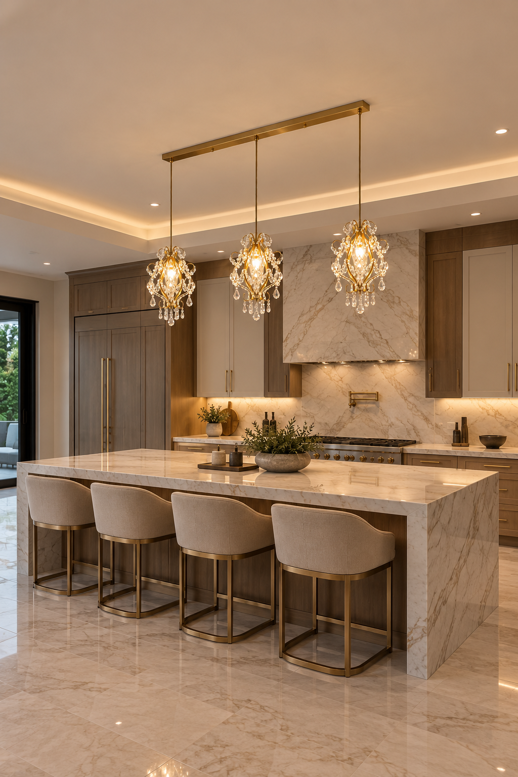 French Retro Crystal LED Pendant Light – Gold & Black, 1/3 Heads
