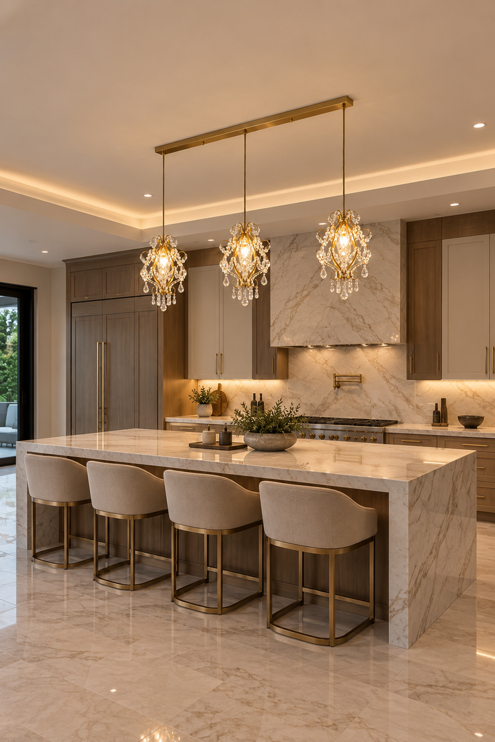 French Retro Crystal LED Pendant Light – Gold & Black, 1/3 Heads