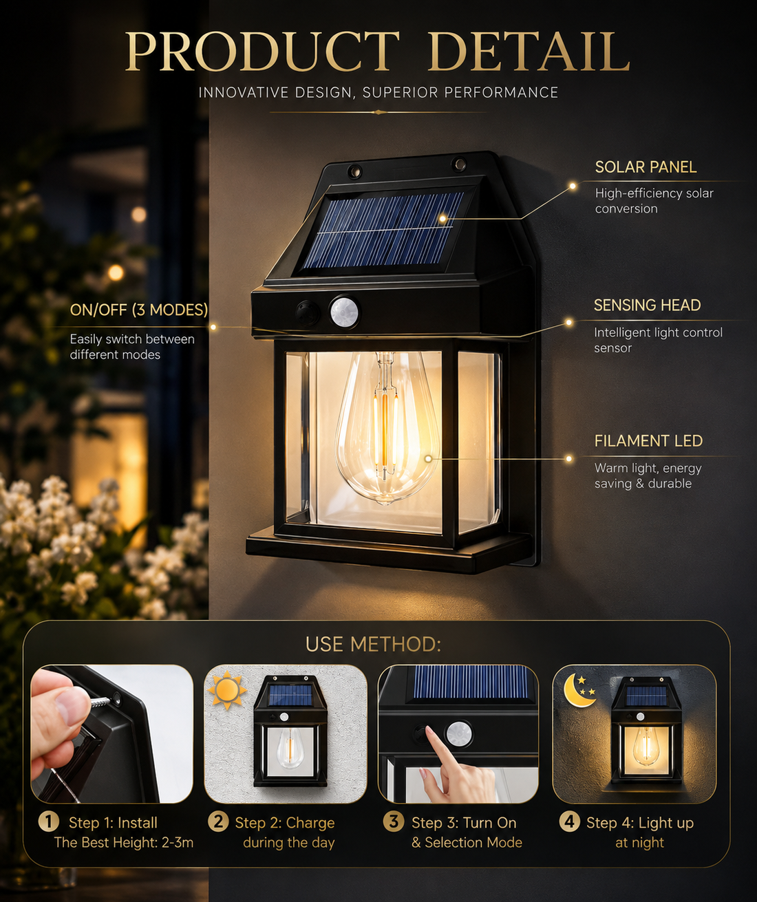 Waterproof Outdoor Wall Light – Black