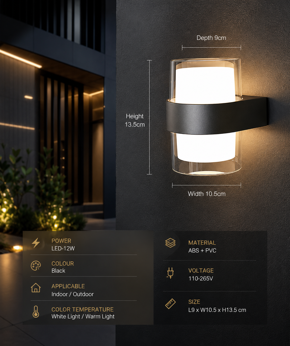 LED Outdoor Wall Light – IP65 Waterproof ABS, Modern Style, 4 Models