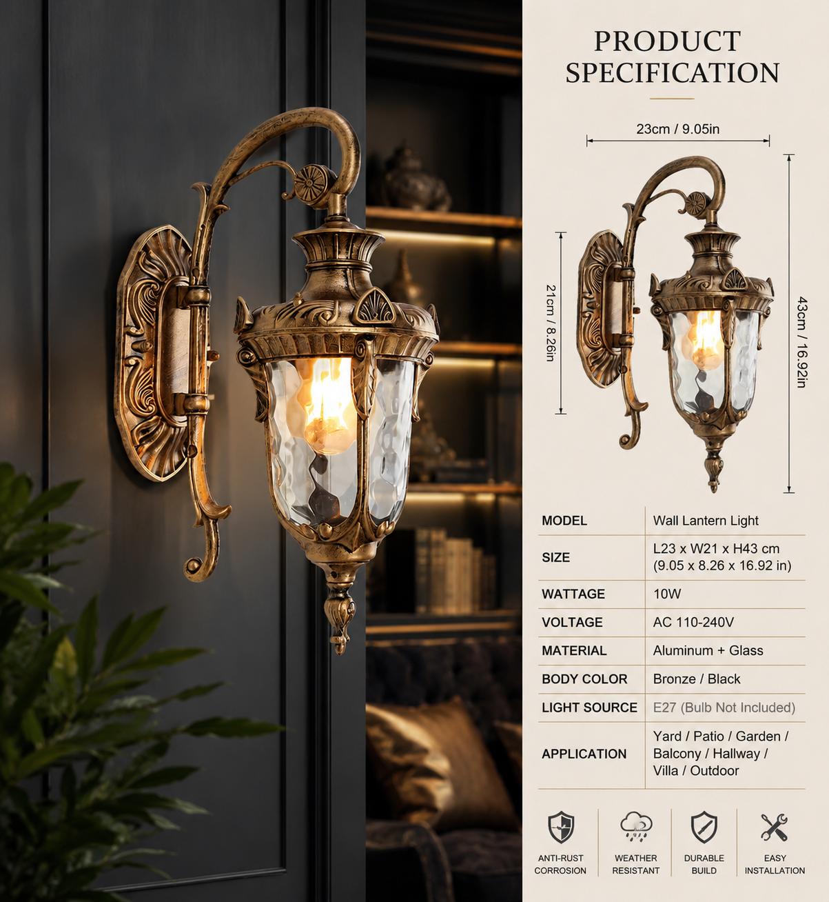 European Retro Outdoor Wall Sconce