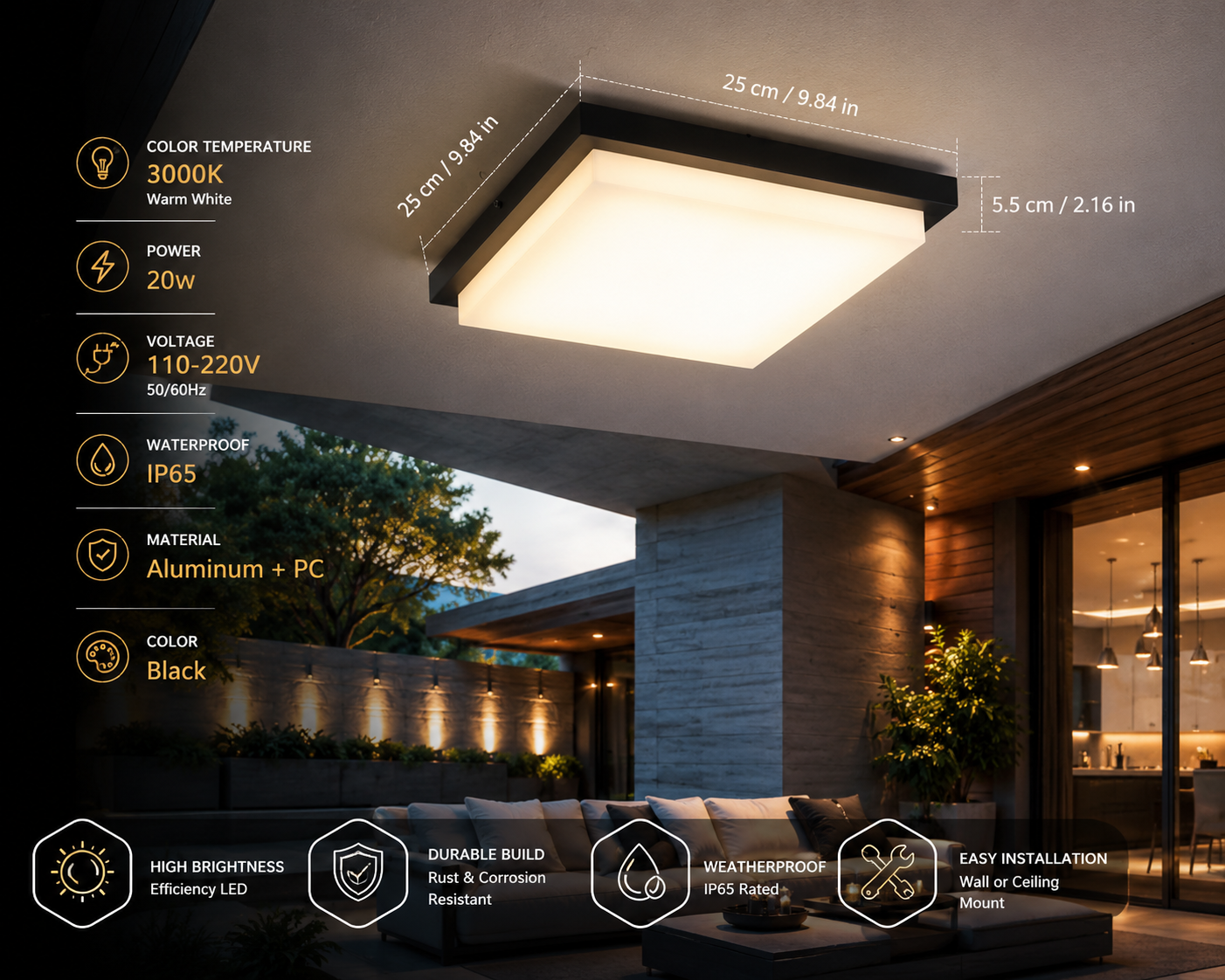 LED Flush Mount Square Ceiling Light