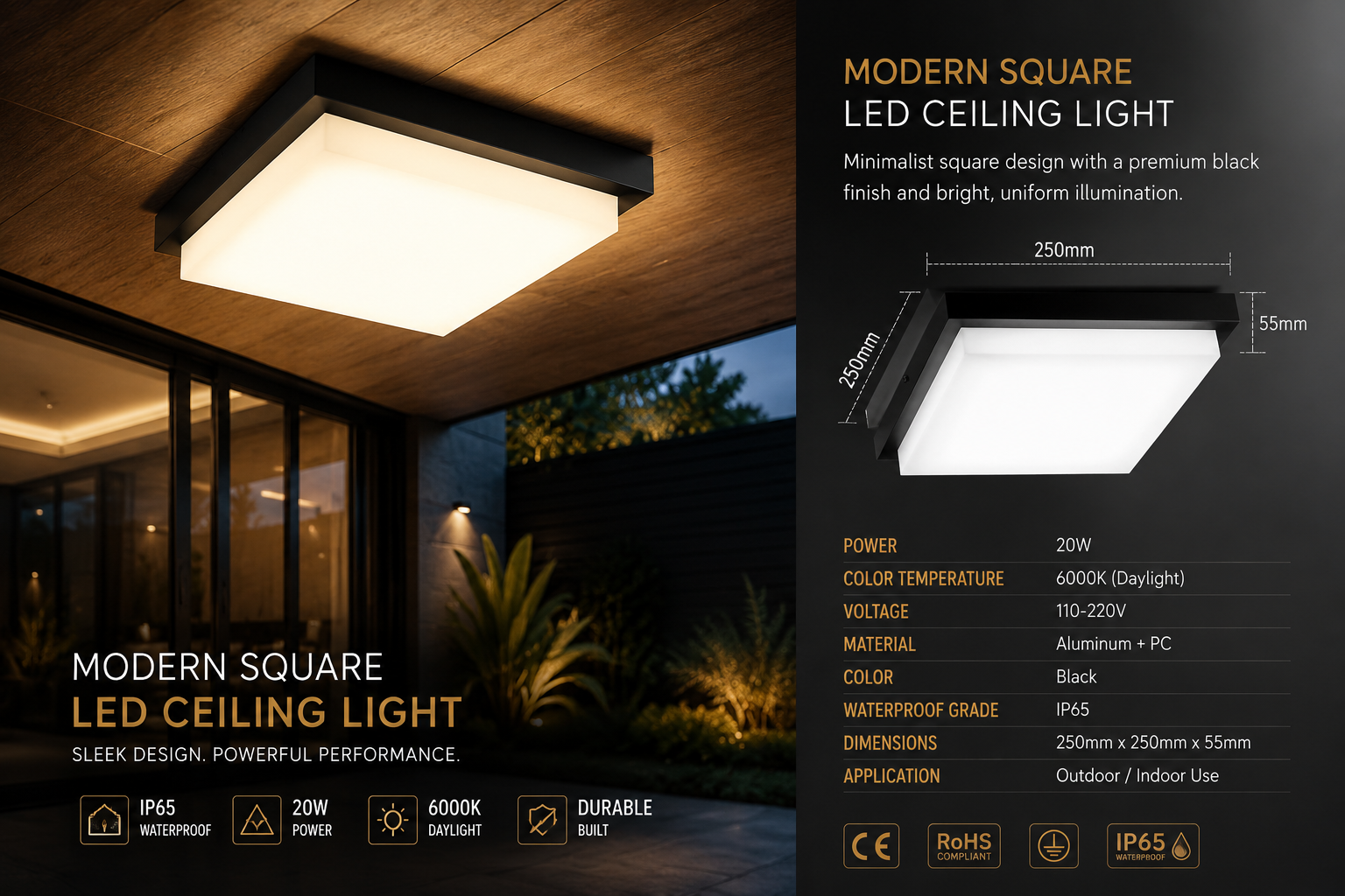 LED Flush Mount Square Ceiling Light