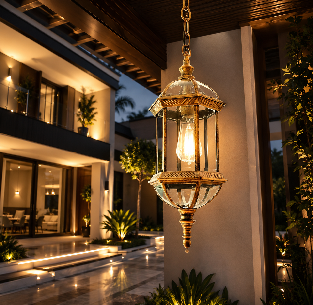 Outdoor Pendant Lantern – IP54 Aluminum & Glass
