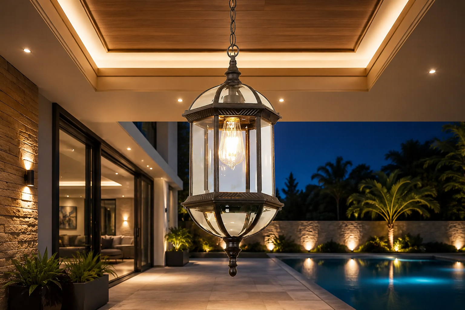 Outdoor Pendant Lantern – IP54 Aluminum & Glass