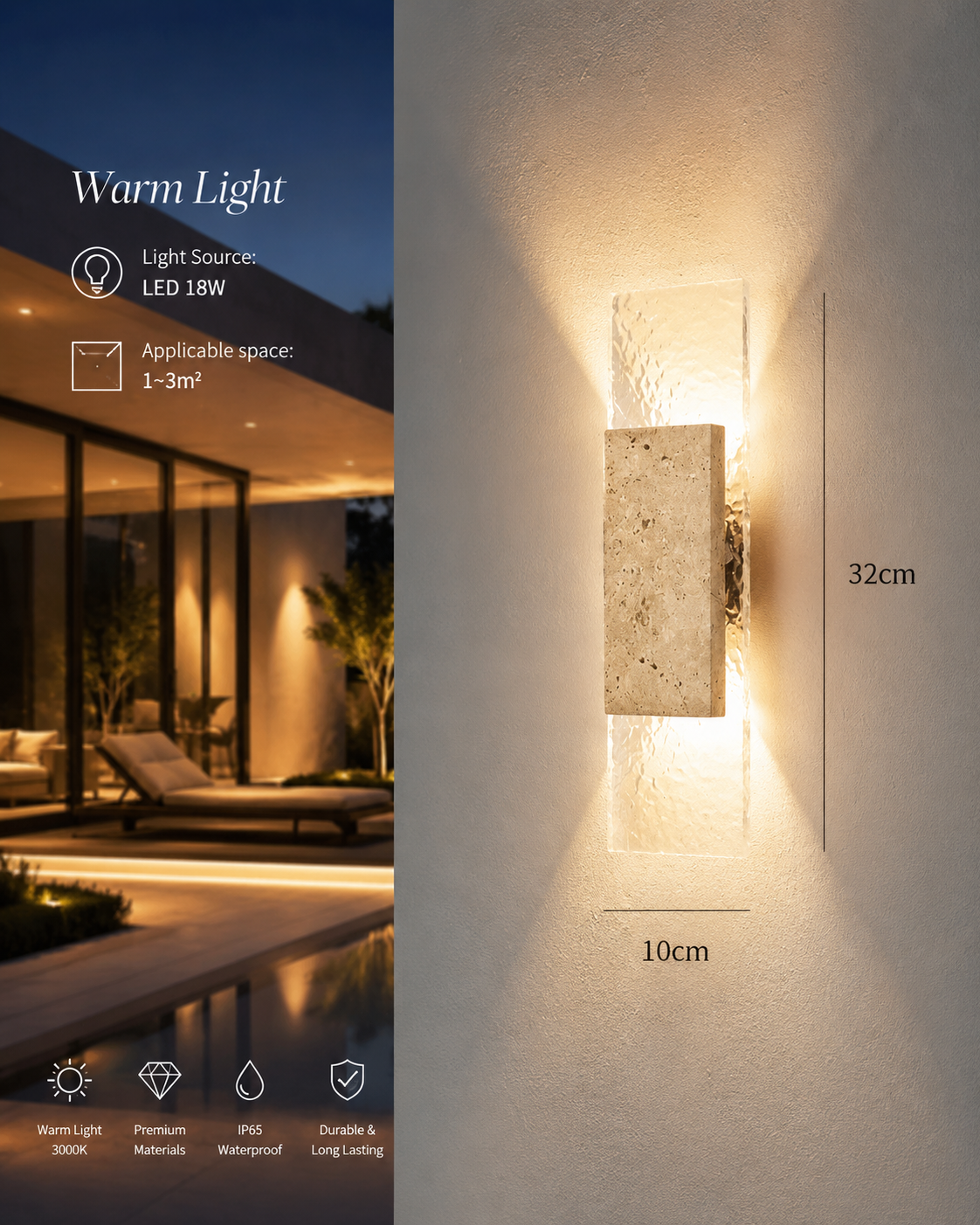 LED Stone Strip Wall Sconce