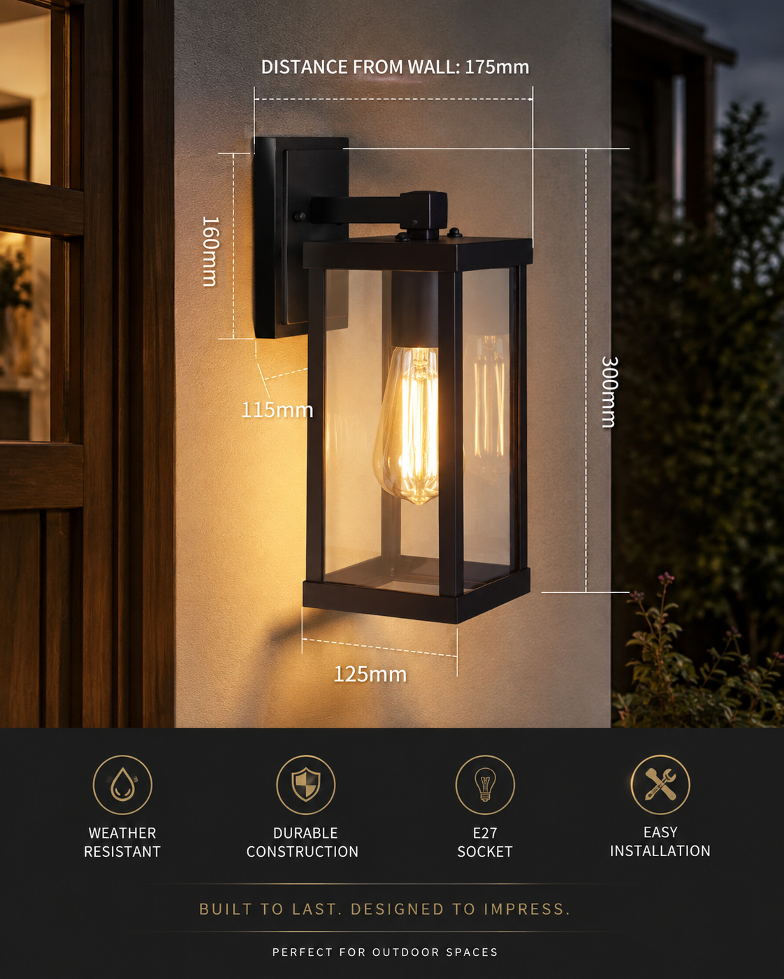 Retro Outdoor Wall Light – E27 Frosted Glass